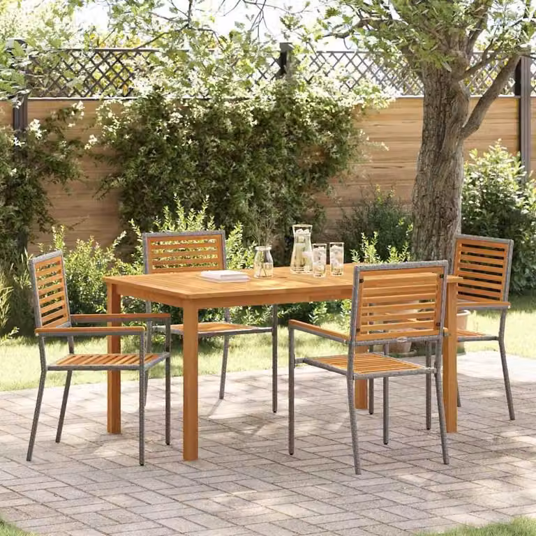Maison Exclusive - Set da pranzo per esterno, 5 pezzi, legno massello di acacia, colore grigio