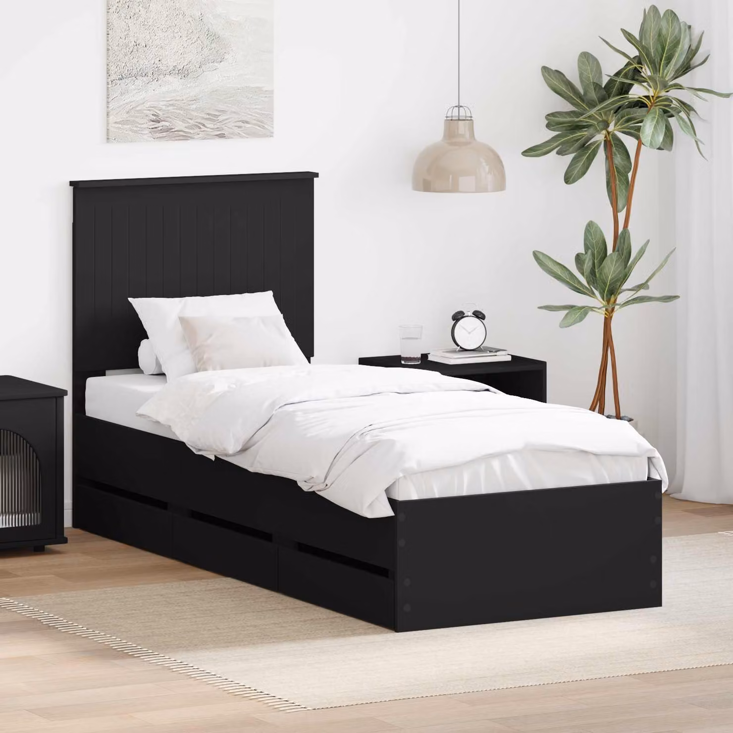 Struttura letto con cassetti vidaXL in legno ingegnerizzato nero 75 x 190 cm