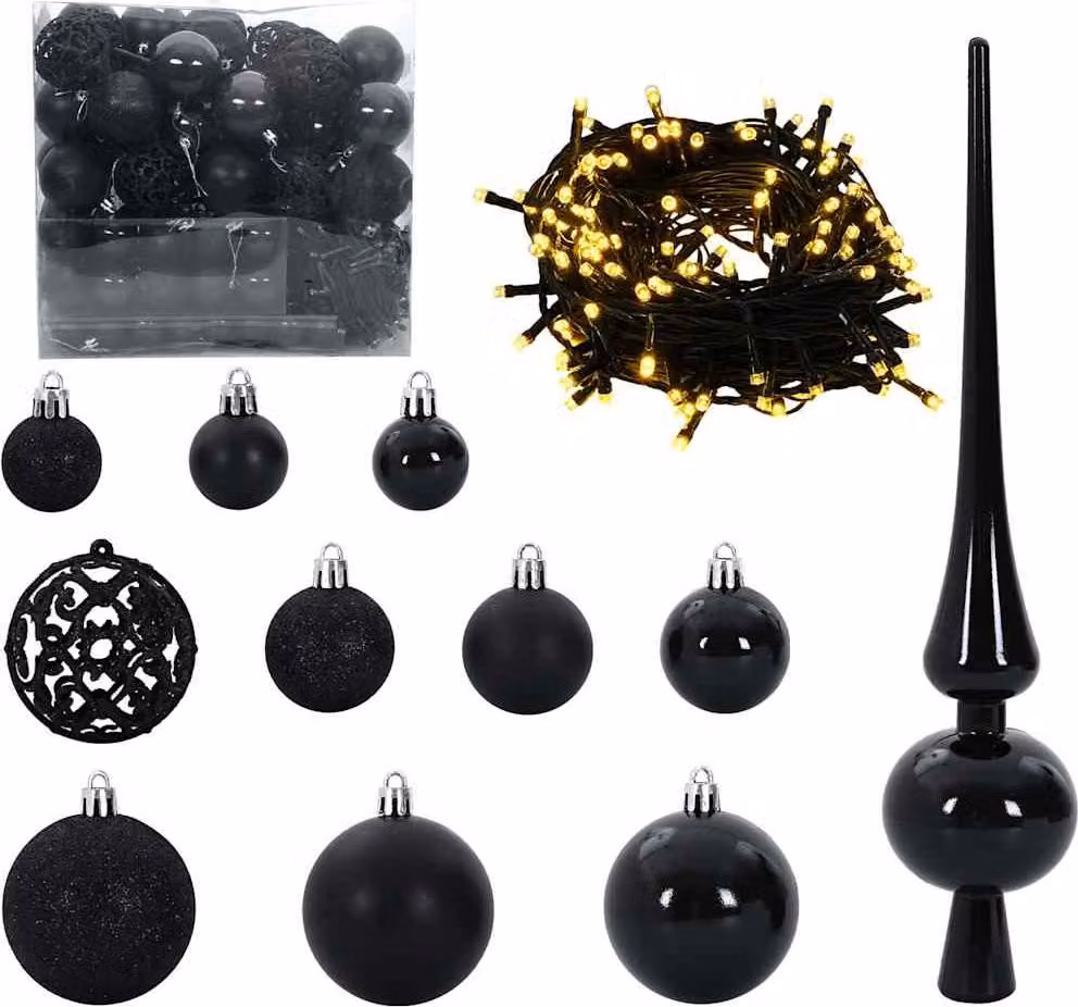 Set di Palle di Natale con 300 LED 120 pcs Nero Plastica