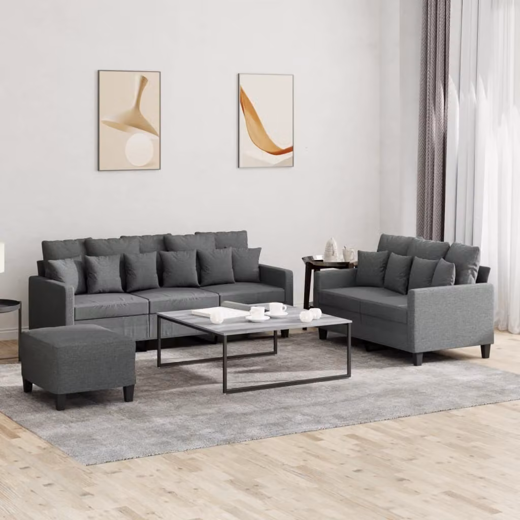 Maison Exclusive - Set divano a 3 pezzi con cuscini in tessuto grigio scuro