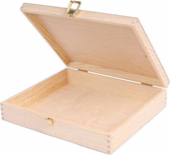 Scatola dei ricordi in legno non trattato - 29 x 25 x 6,5 cm - Con coperchio - Semplice decoupage in legno - Perfetto per giocattoli, documenti e utensili