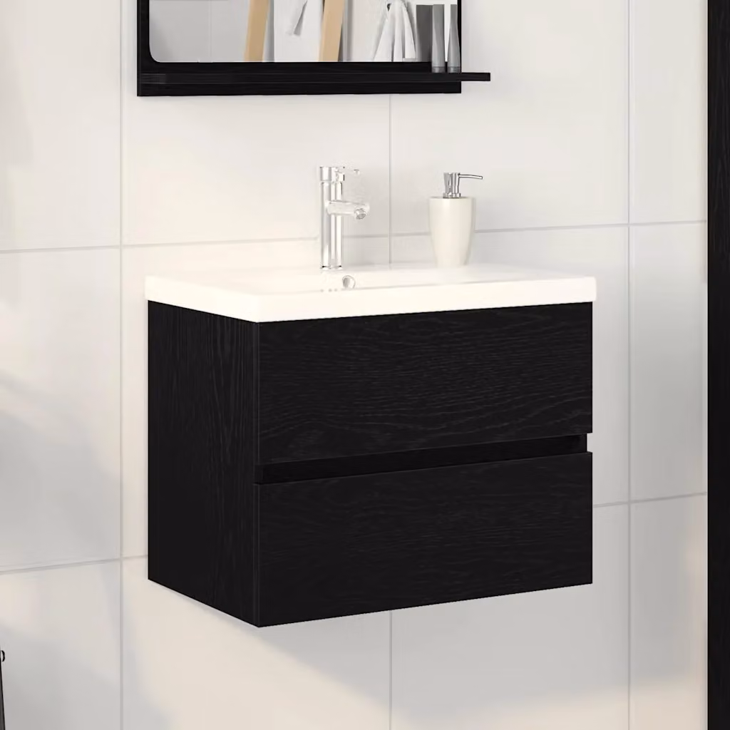 Armadio per lavabo da bagno vidaXL in legno nero opaco L: 60 cm, P: 39 cm, H: 62 cm