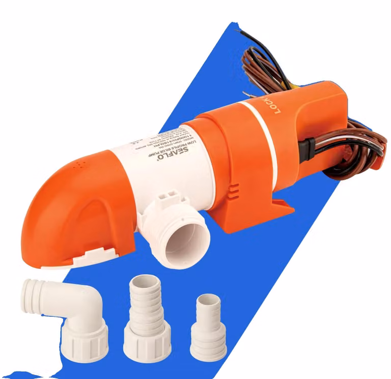 Pompa di sentina automatica, 12V, 1100 GPH, design compatto, uscita rotante a 360°, sensori di livello integrati