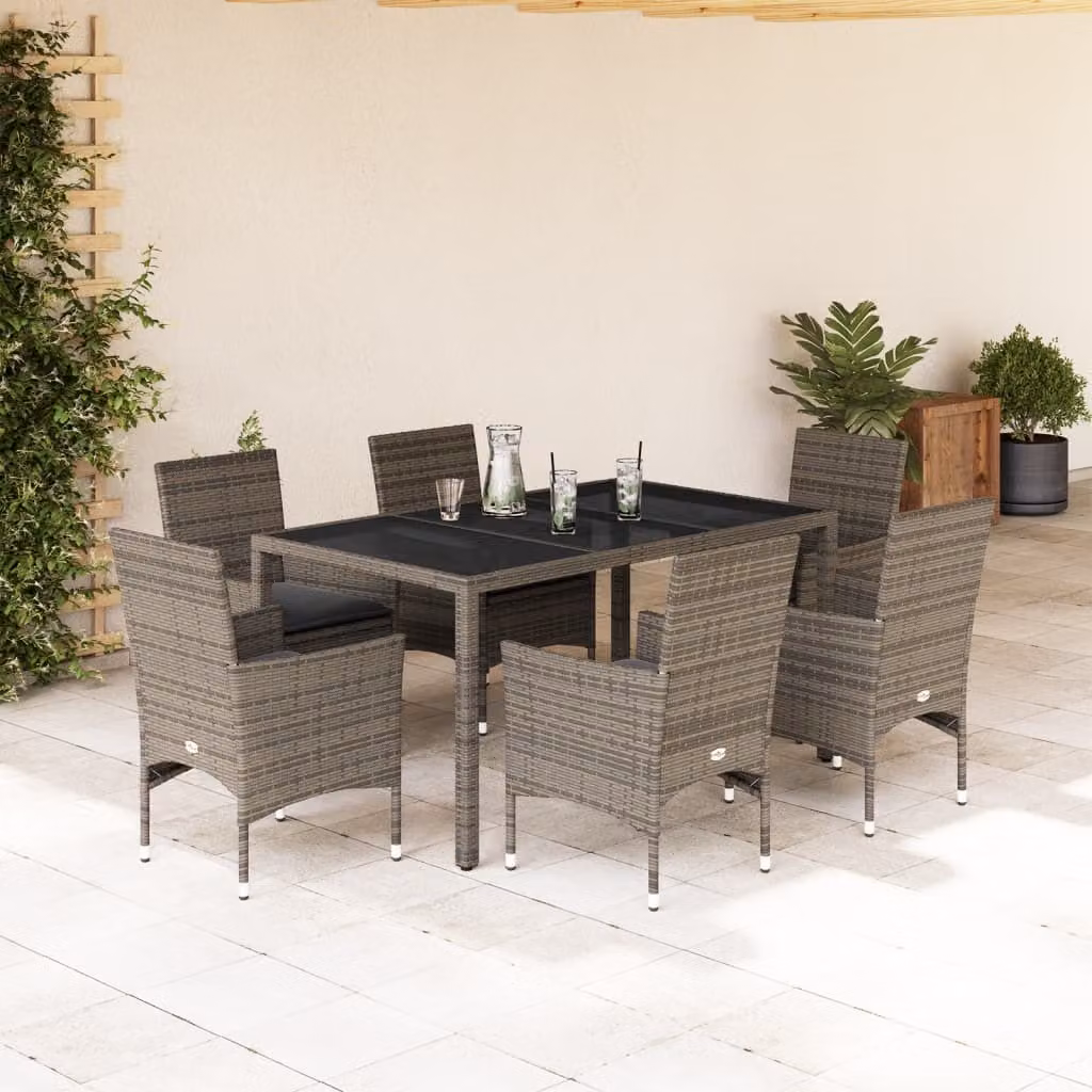 Maison Exclusive - Set da Pranzo da Giardino 7 pz con Cuscini Polyrattan e Vetro