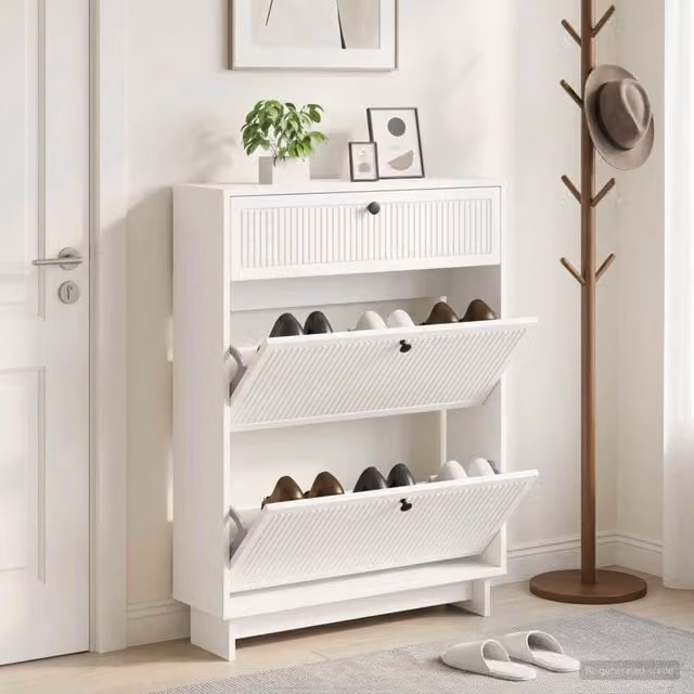 Mobile porta scarpe vidaXL in MDF e metallo con scomparti basculanti, L/P/H: 78 x 24 x 103 cm