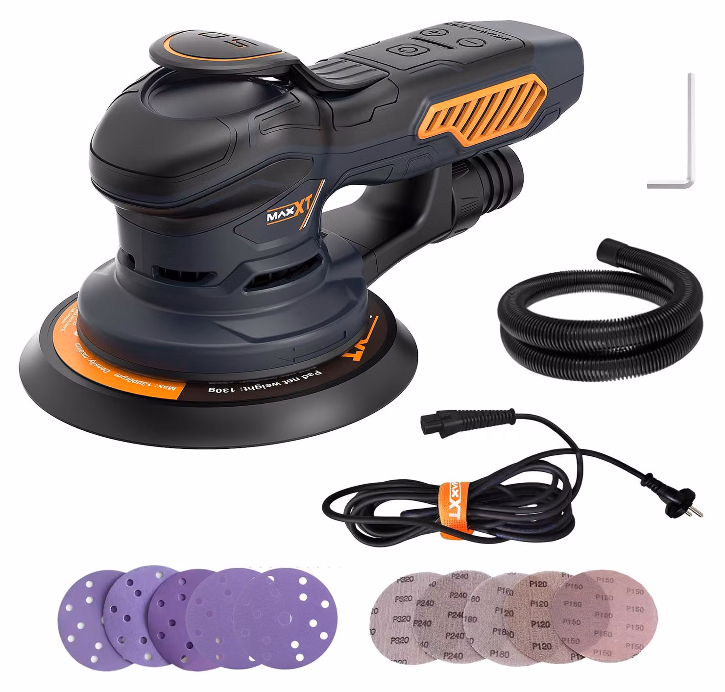 Levigatrice orbitale da 150 mm - Potenza 350 W - Elettrica con cavo - Grana media, adatta per legno e pareti