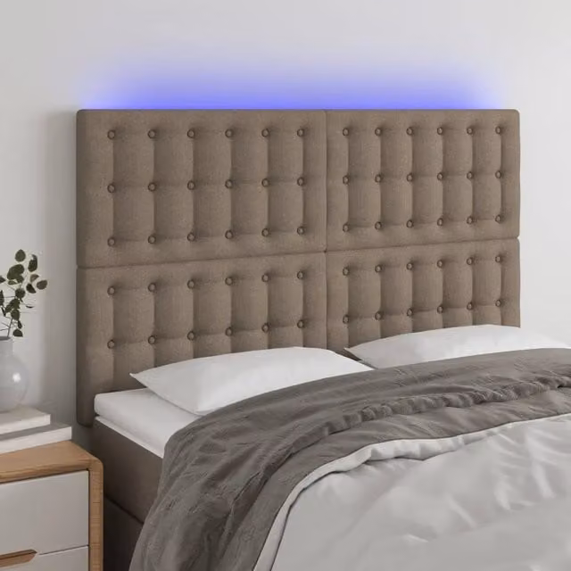Testiera con LED Design Mania in tessuto beige con porta USB, L: 144 cm, P: 5 cm, H: 118/128 cm