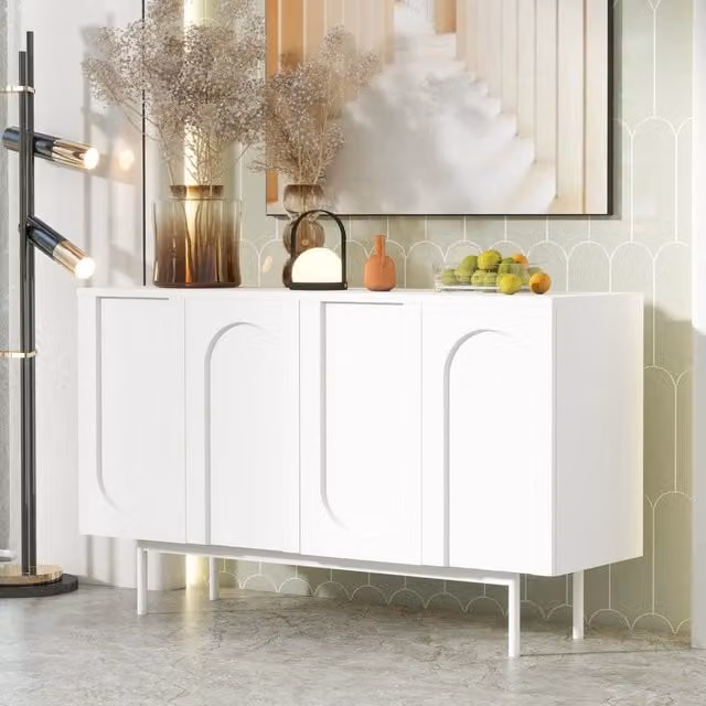 Credenza moderna Zephmum bianca con design geometrico e finitura opaca L/P/H: 80.0 x 42.0 x 42.0 cm