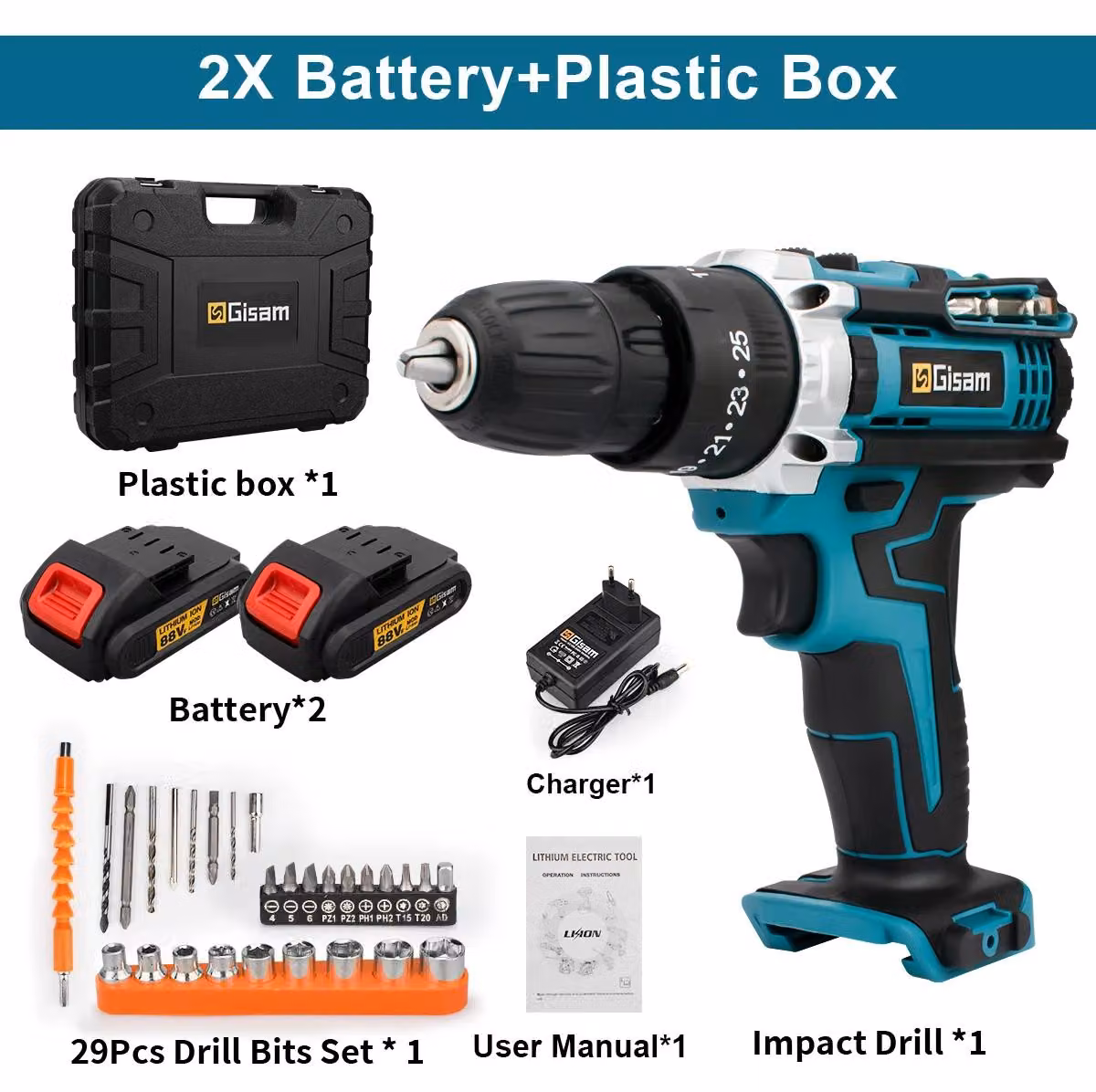 Trapano avvitatore a batteria - Avvitatore a batteria da 18V - 2 batterie agli ioni di litio, tipo 3 - Coppia di serraggio: 28 Nm - 25+3 impostazioni di coppia - 1350 giri/min - Ideale per il fai-da-te