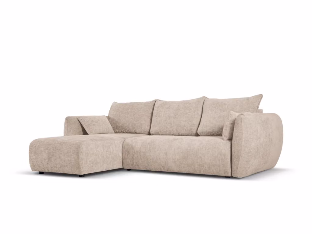 Divano angolare convertibile Matera di Cosmopolitan Design con contenitore, 4 posti, lato sinistro, in ciniglia beige, L 253 x P 123 x H 86 cm – 2