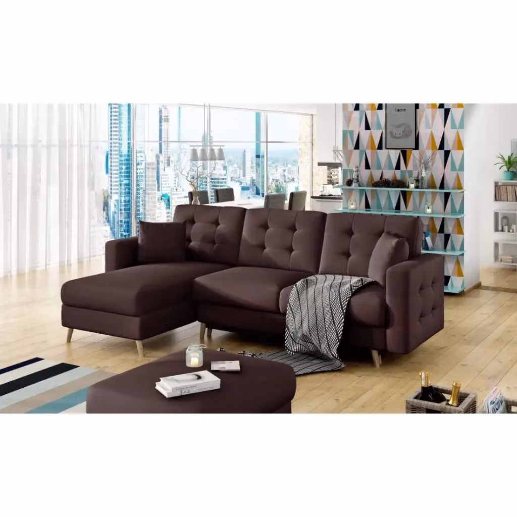 Divano ad angolo trasformabile MEUBLORAMA marrone con funzione letto e struttura in legno massiccio L/P/H: 248 x 162 x 93 cm – 2