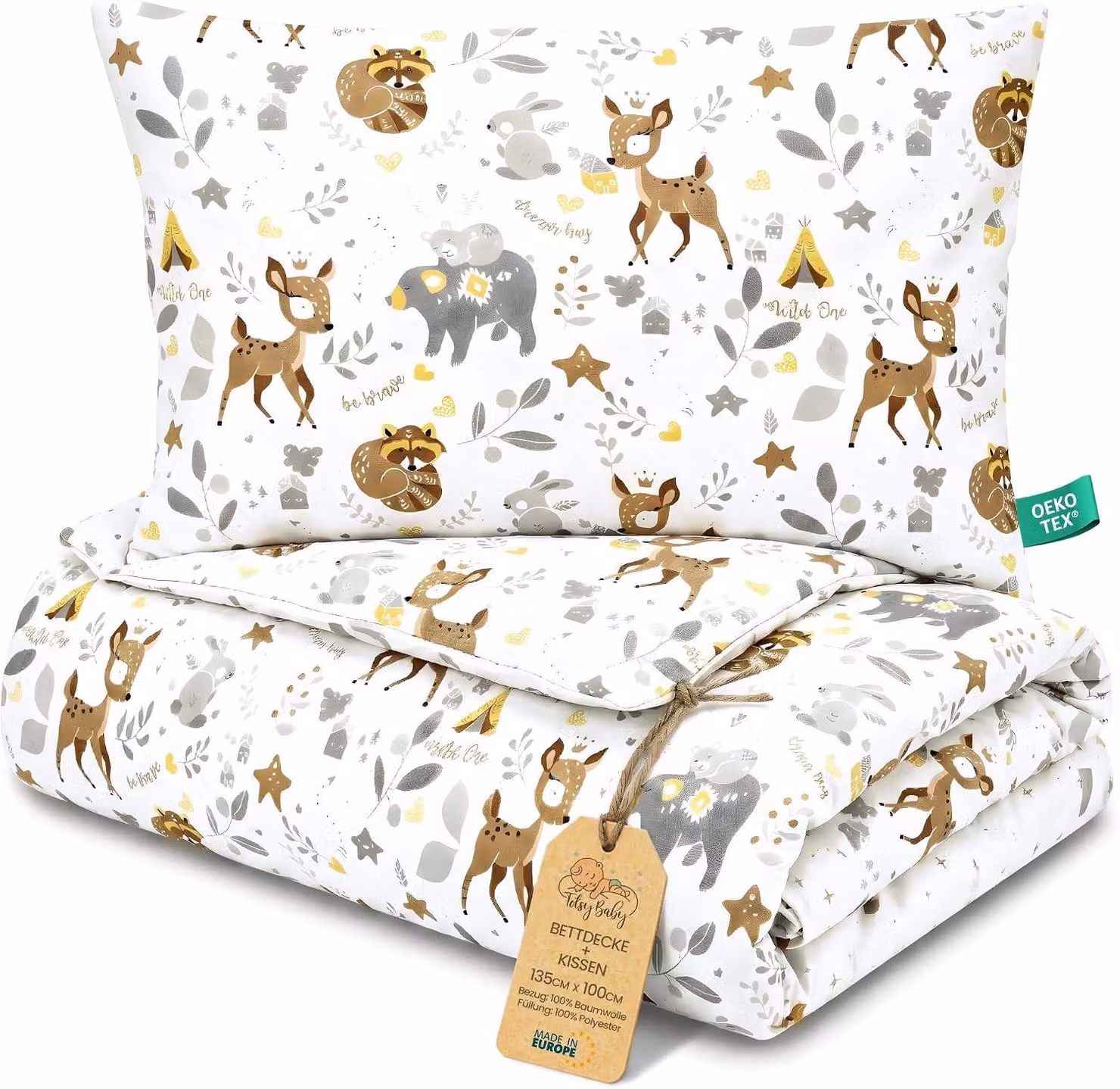 Coperta per culla, 100x135 cm, in cotone, con motivo di cervi, adatta per culla, traspirante