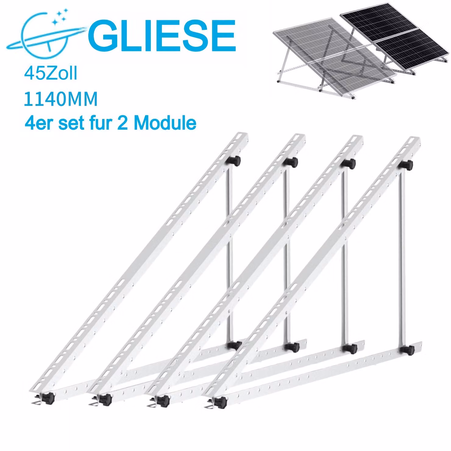 4x 1140mm staffa per centrale elettrica da balcone (45 pollici) staffa per modulo solare Angolo regolabile 0-90° per tetto piano giardino campeggio camper