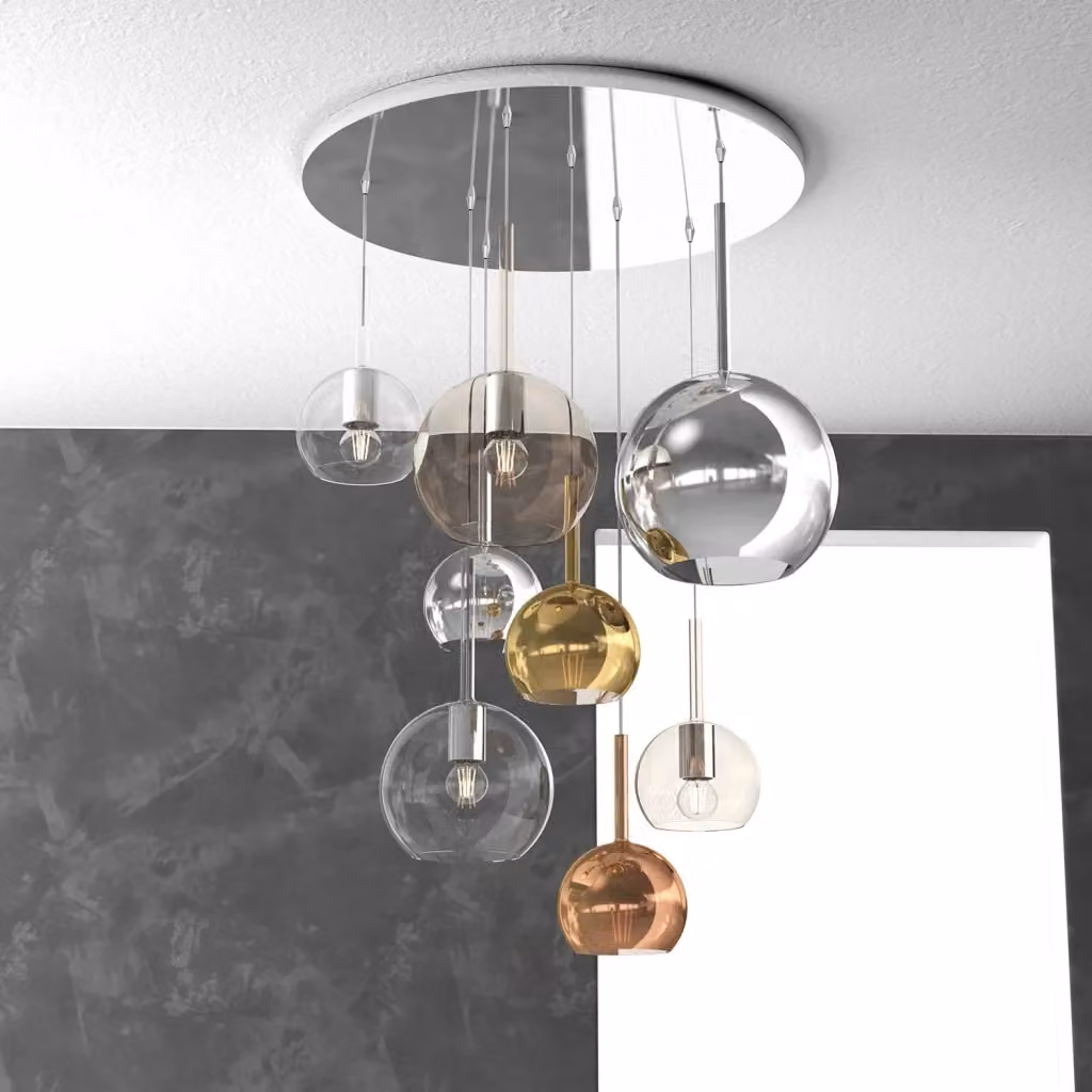 Lampadario Sospeso Contemporaneo Top Light Future in Metallo Cromo e Vetro Multicolor con 8 Luci E27 – 2