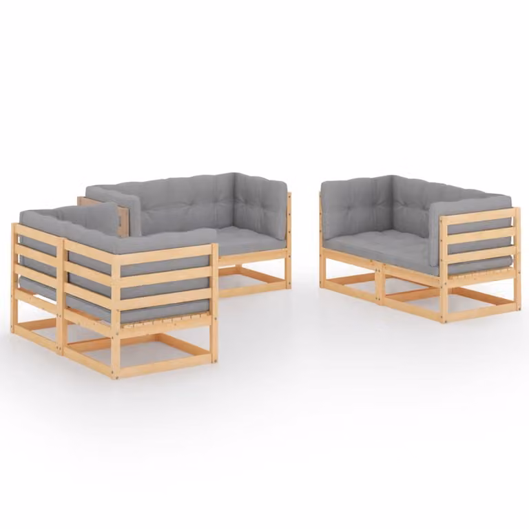 Set Divani da Giardino 6 pz con Cuscini Legno Massello Pino