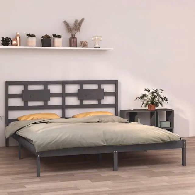 Letto con giroletto vidaXL in legno massello di pino grigio L/P: 200 x 200 cm – 1