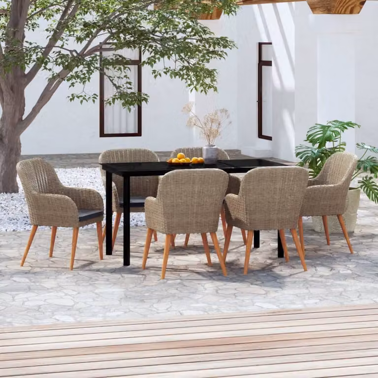 Maison Exclusive - Set da pranzo da giardino da 7 pezzi con cuscini marroni