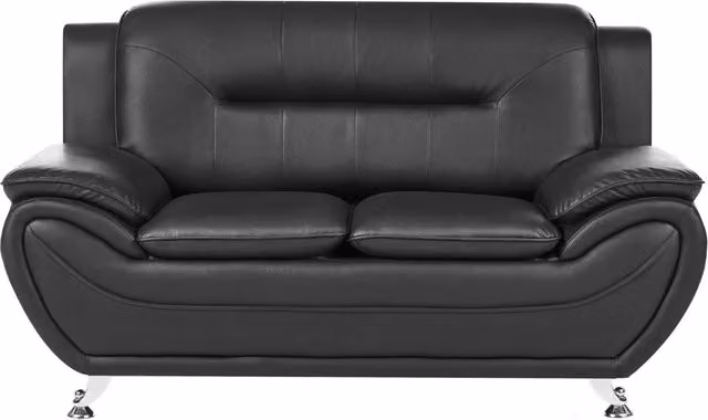 Divano a 2 posti in ecopelle vegana nero con braccioli e gambe in metallo argentato facile da pulire stile moderno e glamour per il soggiorno