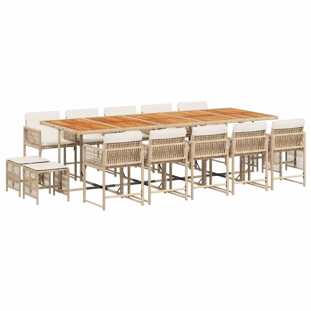 Set da Pranzo da Giardino vidaXL in Polyrattan e Legno di Acacia con 15 Pezzi e Cuscini Beige – 2