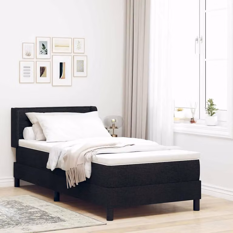 Letto a molle con testiera vidaXL in tessuto nero L 90 cm x P 200 cm