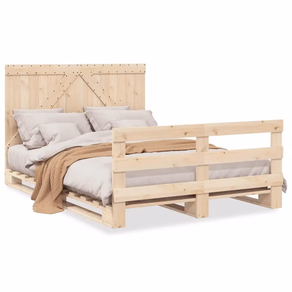 vidaXL Giroletto con Testiera in Legno Massello di Pino Marrone L/P/H: 140 x 200 x 104 cm – 2