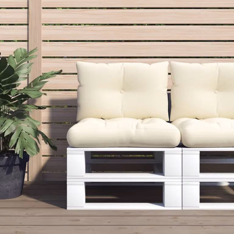 Set di 2 cuscini per pallet vidaXL in poliestere beige, resistenti ai raggi UV e idrorepellenti, L/P/H: 61,5 x 60 x 10 cm