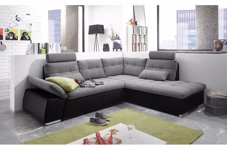 Ecksofa L-Form Sofa Couch Design Polster Modern Leder Bettfunktion Sofas