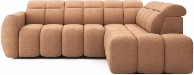 Divano ad angolo elettrico RONDA di MEUBLORAMA, 4 posti, arancione, con angolo destro, funzione letto e poggiatesta regolabile, L/P/H: 258 x 107 x 208 cm