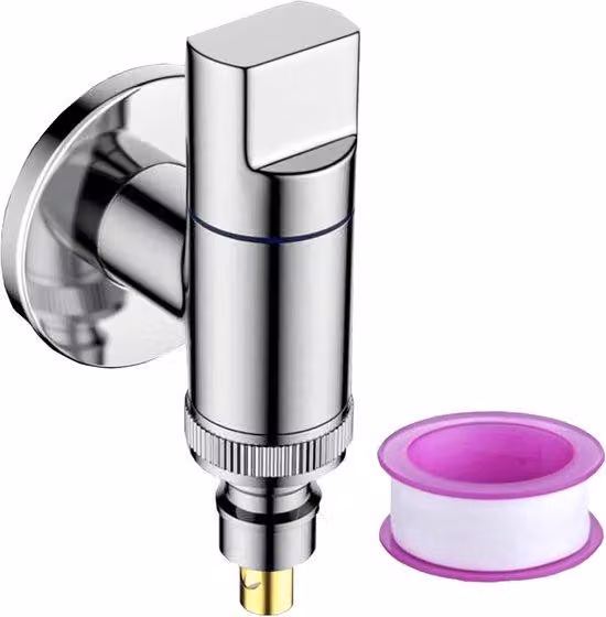 Rubinetto a muro - Valvola di intercettazione - Connessione per lavatrice - Design salvaspazio con montaggio a parete - Adattabile a G1/2 e G3/4 - Argento
