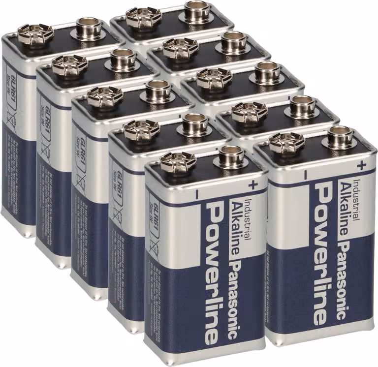 10 batterie Panasonic Powerline 6LR61 da 9V, adatte per rilevatori di fumo, strumenti di misurazione e dispositivi audio