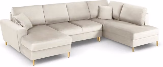 Divano panoramico convertibile con contenitore Kyoto Cosmopolitan Design, 7 posti, velluto beige chiaro, L 313 cm x P 194 cm x H 88 cm