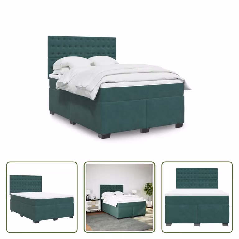 The Living Store Letto a molle con materasso verde scuro 140x190 cm in velluto