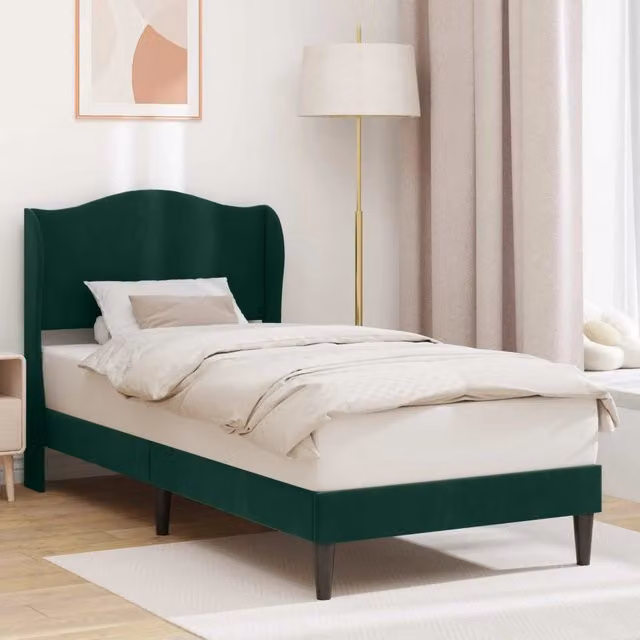Struttura letto con giroletto in velluto verde scuro DESIGN IN L/P/H: 90 x 200 x 101 cm