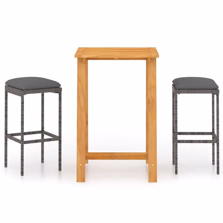 Set Bar da Giardino 3 pz con Cuscini Grigio