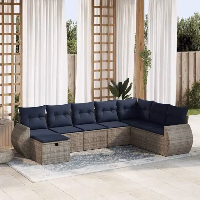 Set Divano da Giardino 8 pz con Cuscini Grigio in Polyrattan 3325637