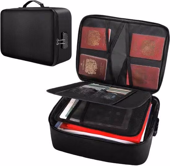 Cassetta ignifuga per documenti, dotata di serratura e cinghia, impermeabile e portatile, ideale per certificati e documenti importanti, dimensioni 36 x 27 x 10 cm