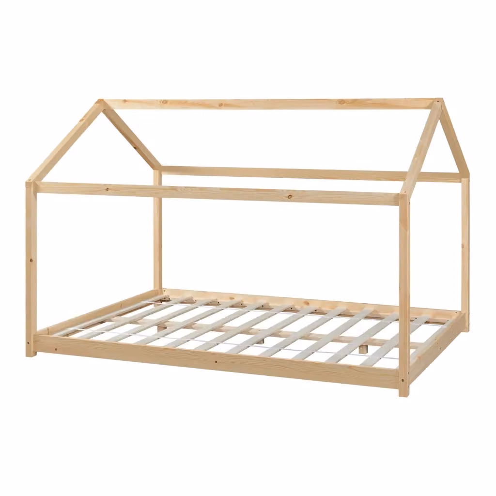 Letto per camerata a forma di casetta en.casa in legno di pino color beige L 140 cm x P 200 cm, H 206 cm – 2