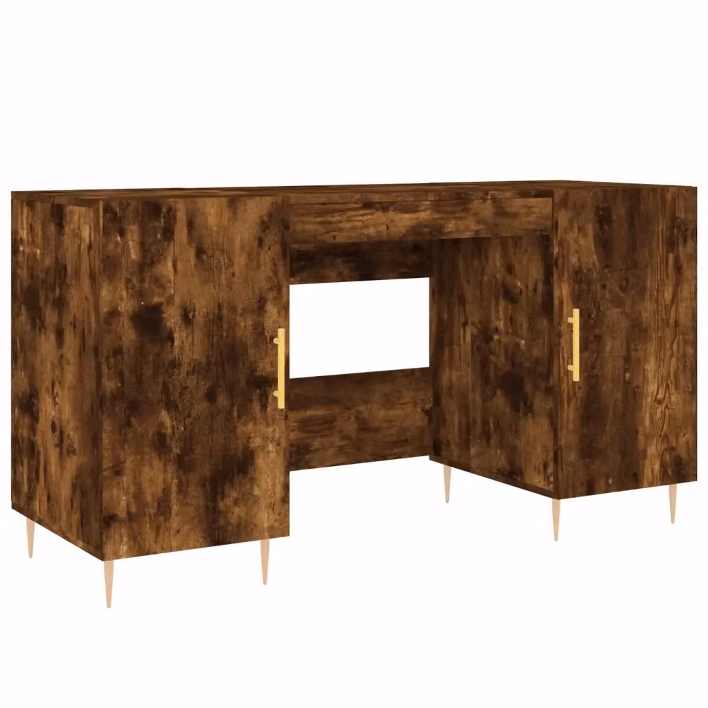 Scrivania da ufficio vidaXL in legno e metallo stile industriale, colore rovere e oro, L/P/H: 140 x 50 x 75 cm – 2