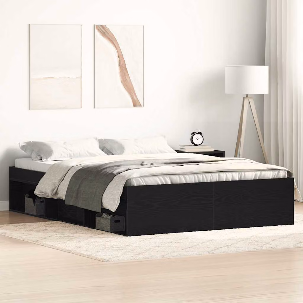Giroletto senza materasso vidaXL in legno e MDF, colore rovere e nero, L: 138 cm, P: 35 cm, H: 193 cm