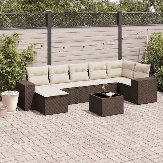 Set Divani da Giardino 8 pz con Cuscini Marrone in Polyrattan 3222892