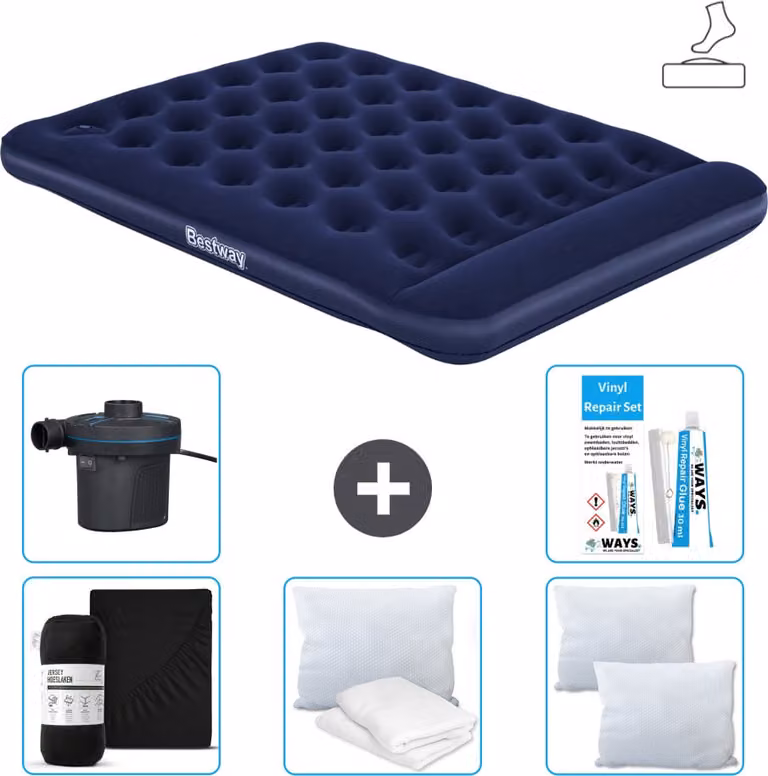 Materasso gonfiabile Bestway - 2 persone - 152 x 203 x 28 cm - Blu - Accessori inclusi