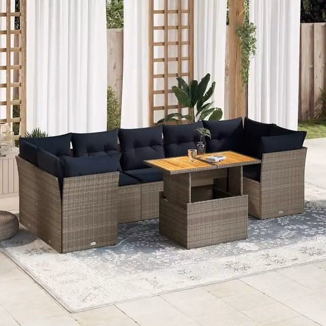 Set Divano da Giardino 8 pz con Cuscini Grigio in Polyrattan 3326903