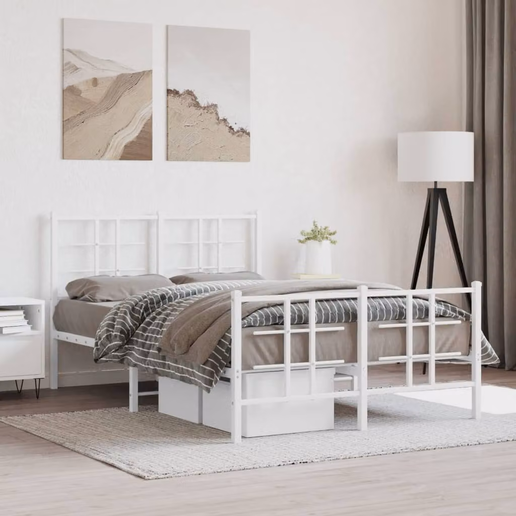 vidaXL Giroletto in metallo bianco con testiera e pediera L/P: 120 x 200 cm