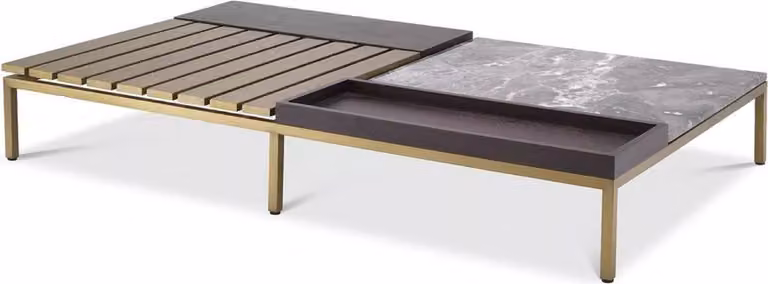 Tavolino Casa Padrino colori ottone / grigio / marrone 169,5 x 99,5 x h. 27 cm - Tavolino da salotto moderno - Mobili per il salotto - Qualità