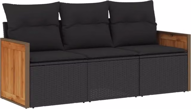 Set Divani da Giardino 3 pz | Set Salotto da Giardino con Cuscini in Polyrattan Nero