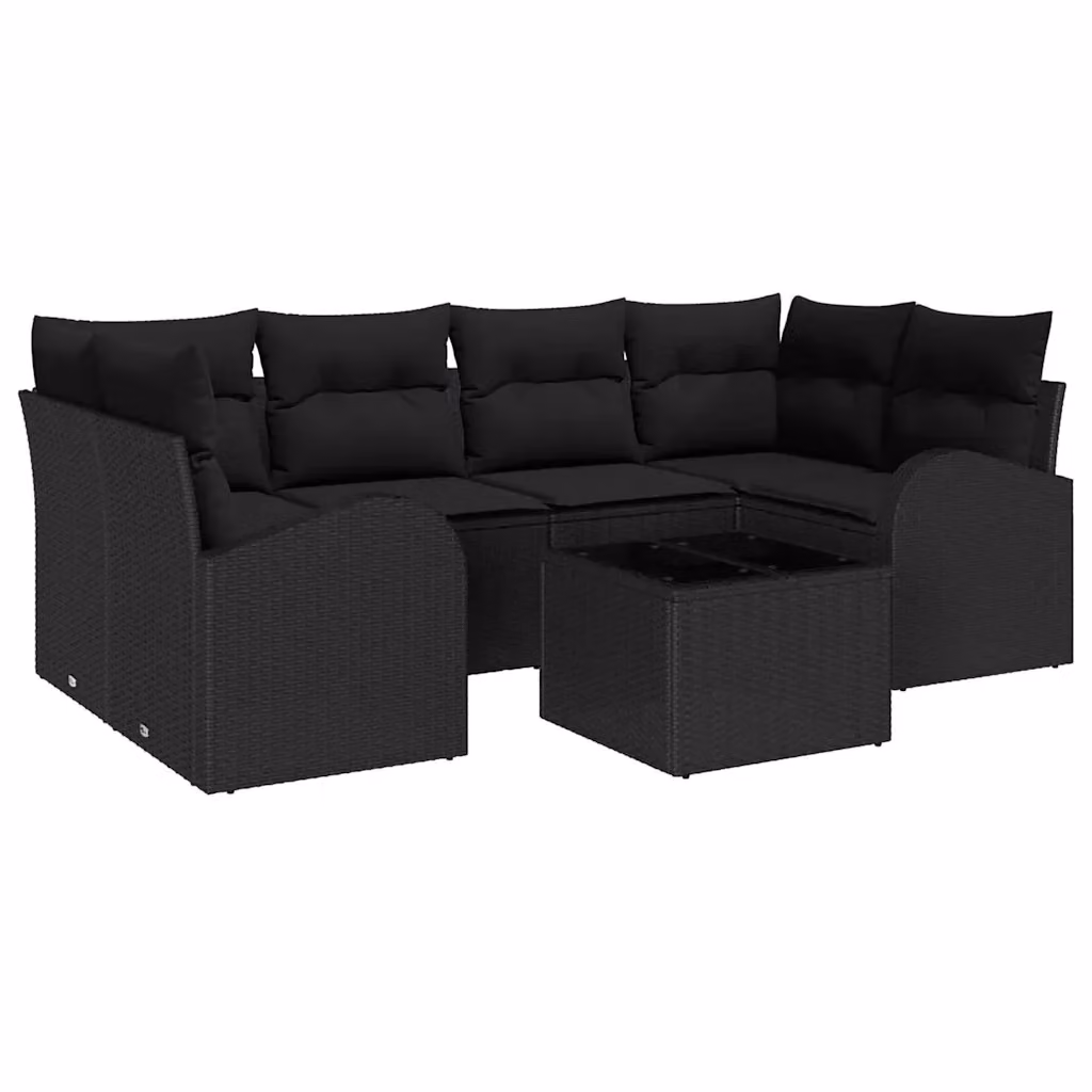 Set Divano da Giardino vidaXL 7 Pezzi in Polyrattan Nero con Tavolino e Cuscini Imbottiti – 2