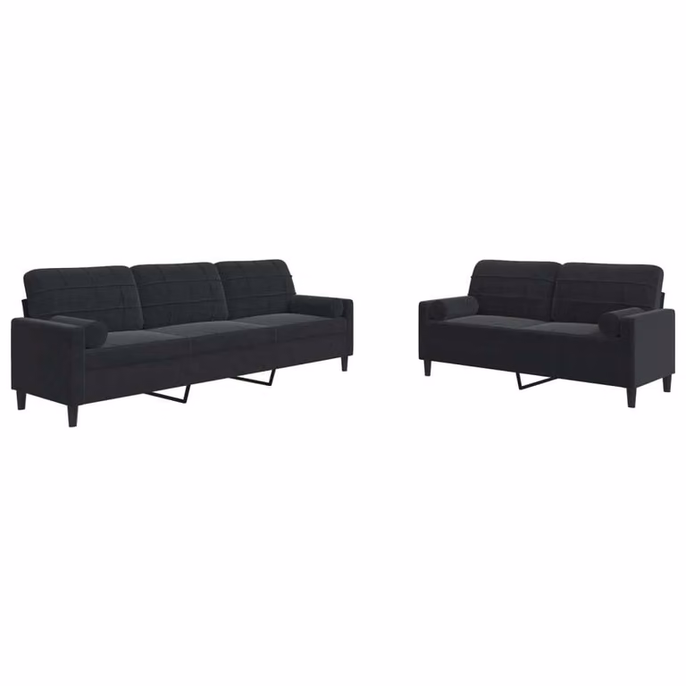Set di Divani 2 pz con Cuscini e Rinforzi Nero in Velluto