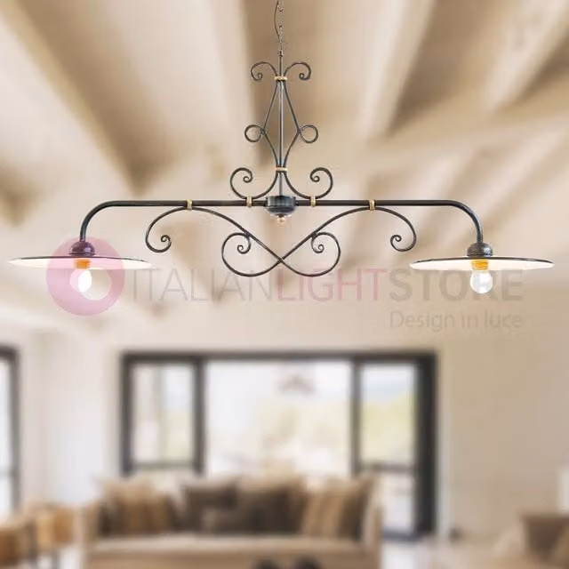 PIATTO Lampadario Bilanciere a 2 Luci in Ferro Smaltato Nero/Bianco