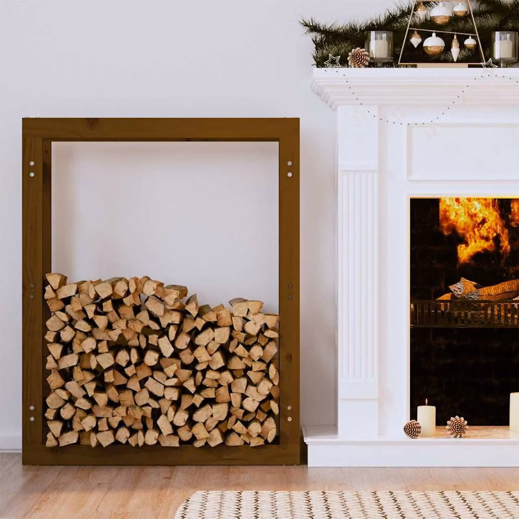 vidaXL Portalegna in legno massello di pino, colore marrone ambra, L 80 cm x P 25 cm x H 100 cm