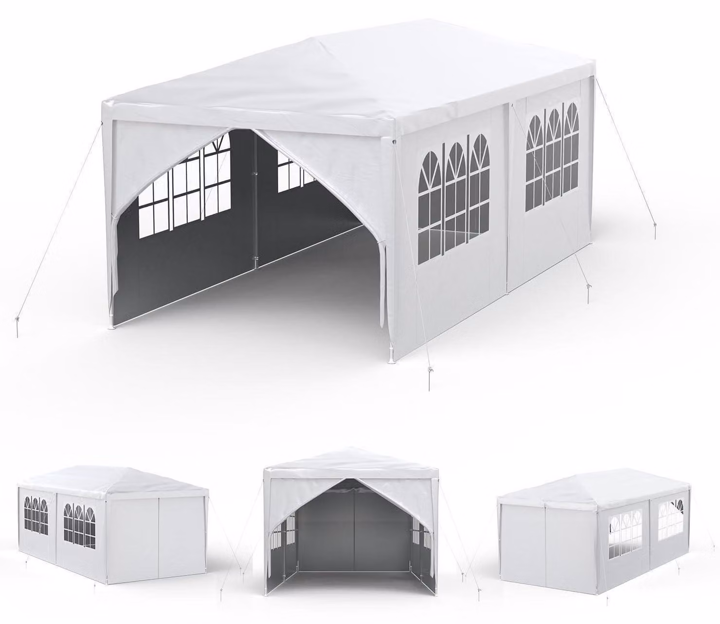 Gazebo da giardino impermeabile, dimensioni 3x6 metri, colore bianco, con 6 pareti laterali in polietilene